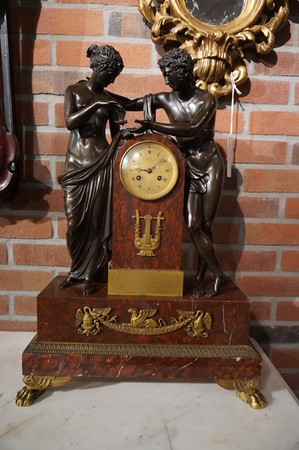 Bronze marble Empire clock Amor and Psyche