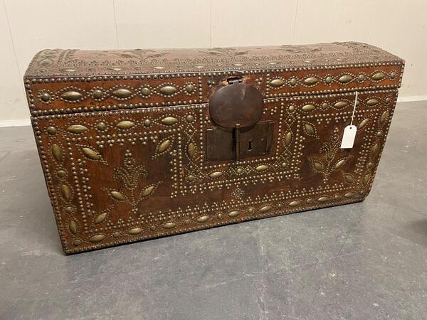 17/18th century leather with brass trunk 120x53x62H cm 