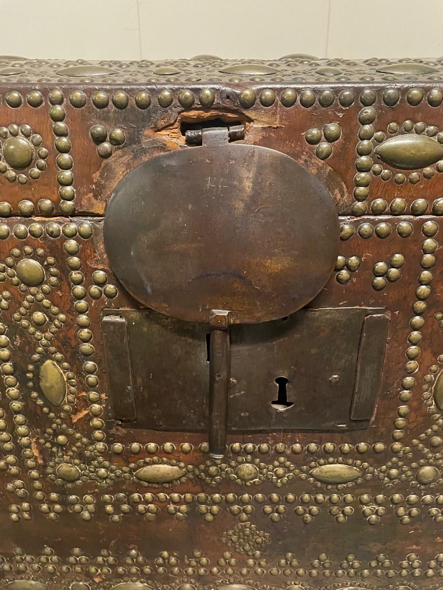 17/18th century leather with brass trunk 120x53x62H cm 