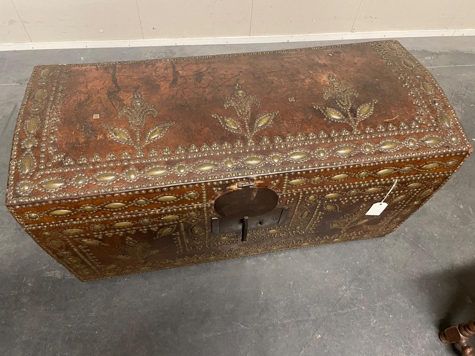 17/18th century leather with brass trunk 120x53x62H cm 