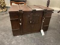 18th century oak with wrought iron money box. 62x45x40H cm 