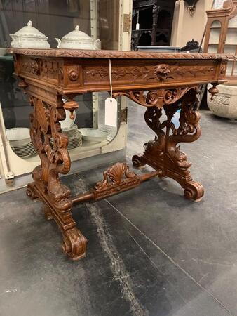 19th century Italian walnut carved table. 80x59x73h cm