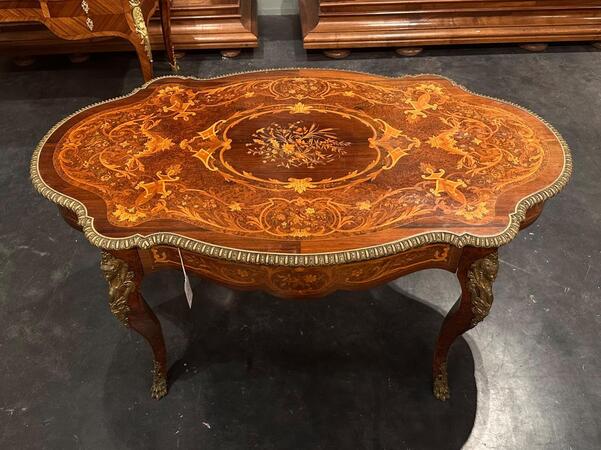 19th Century Rose Wood Marquetry Table, 147x87x74h cm