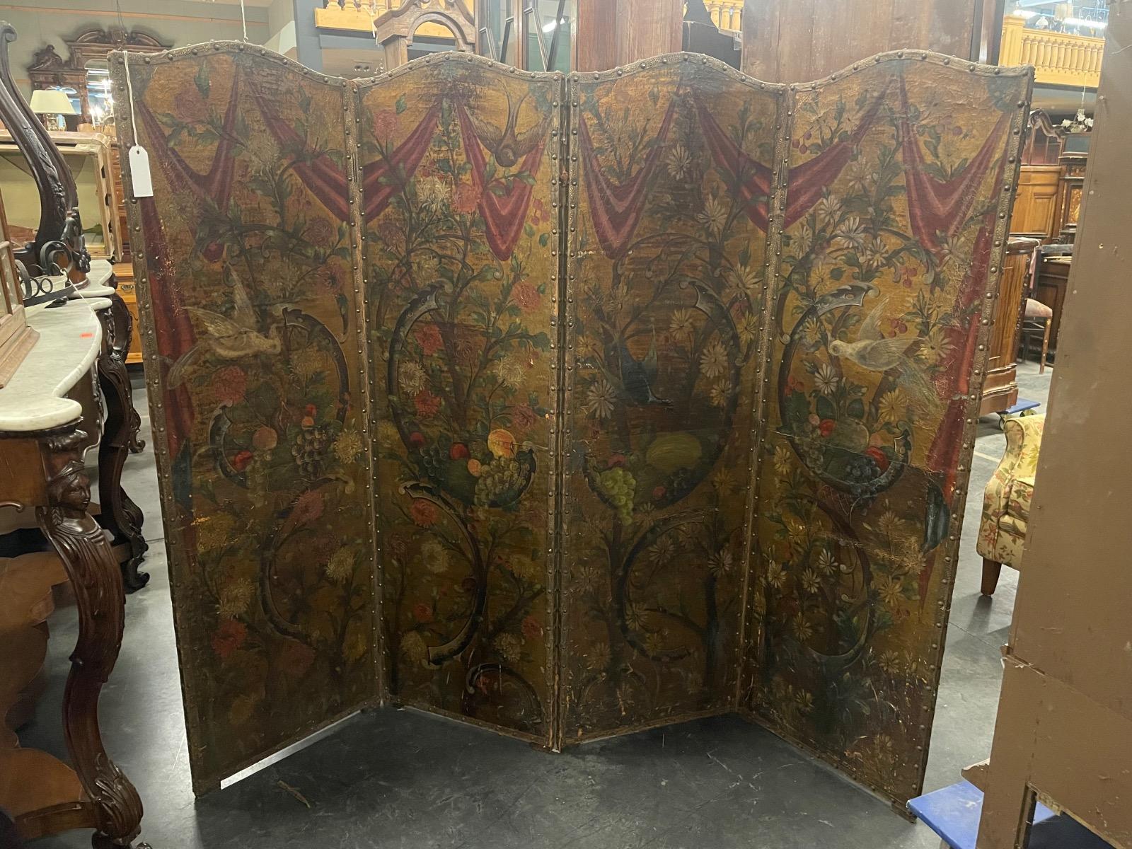 Antique Leather painted screenings. 167h x 200w cm 