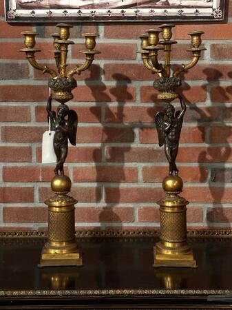 Bronze Gilded Empire Candelabras, 66h cm