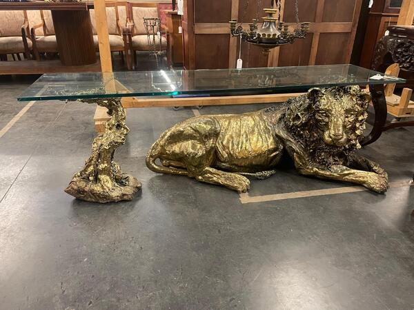 Bronze lion coffee table. 175x45x58H cm 