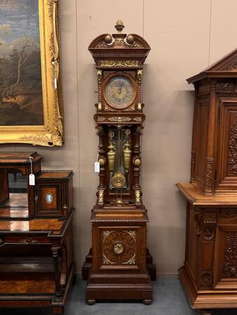 Bronze Mounted Oak Lorenz Furtwängler & Söhne Grandfather clock, 73x37x237h cm