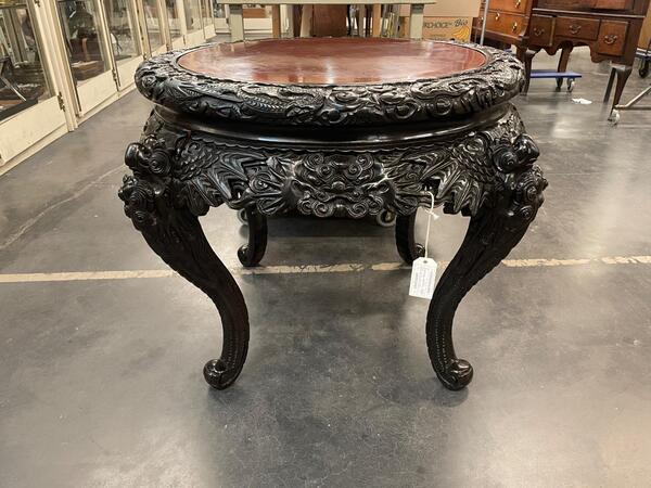 Early 20th century Japanese carved table. 77h x 90 in diameter 