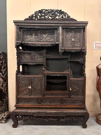 Japanese Carved Wood Cabinet, 155x42x226h cm