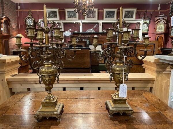 Pair of 19th century bronze gilded candelabras, 76H cm