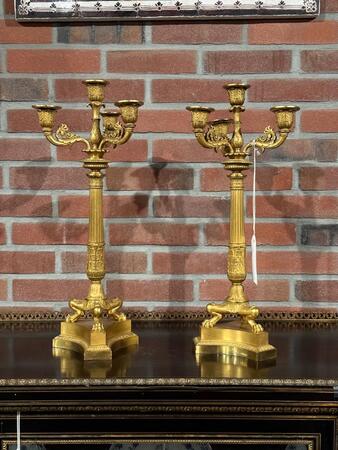 Pair of bronze gilded charles x candelabras, 51h cm