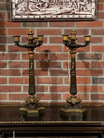 Pair of Bronze partly Gilded Charles X Candelabras, 59h cm