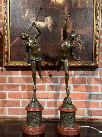 Pair of Bronze sculptures Mercury and Fortuna, Signed by Jean de Bologne