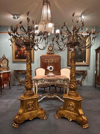 Pair of Large Wooden Gilded Candelabras, 225h cm