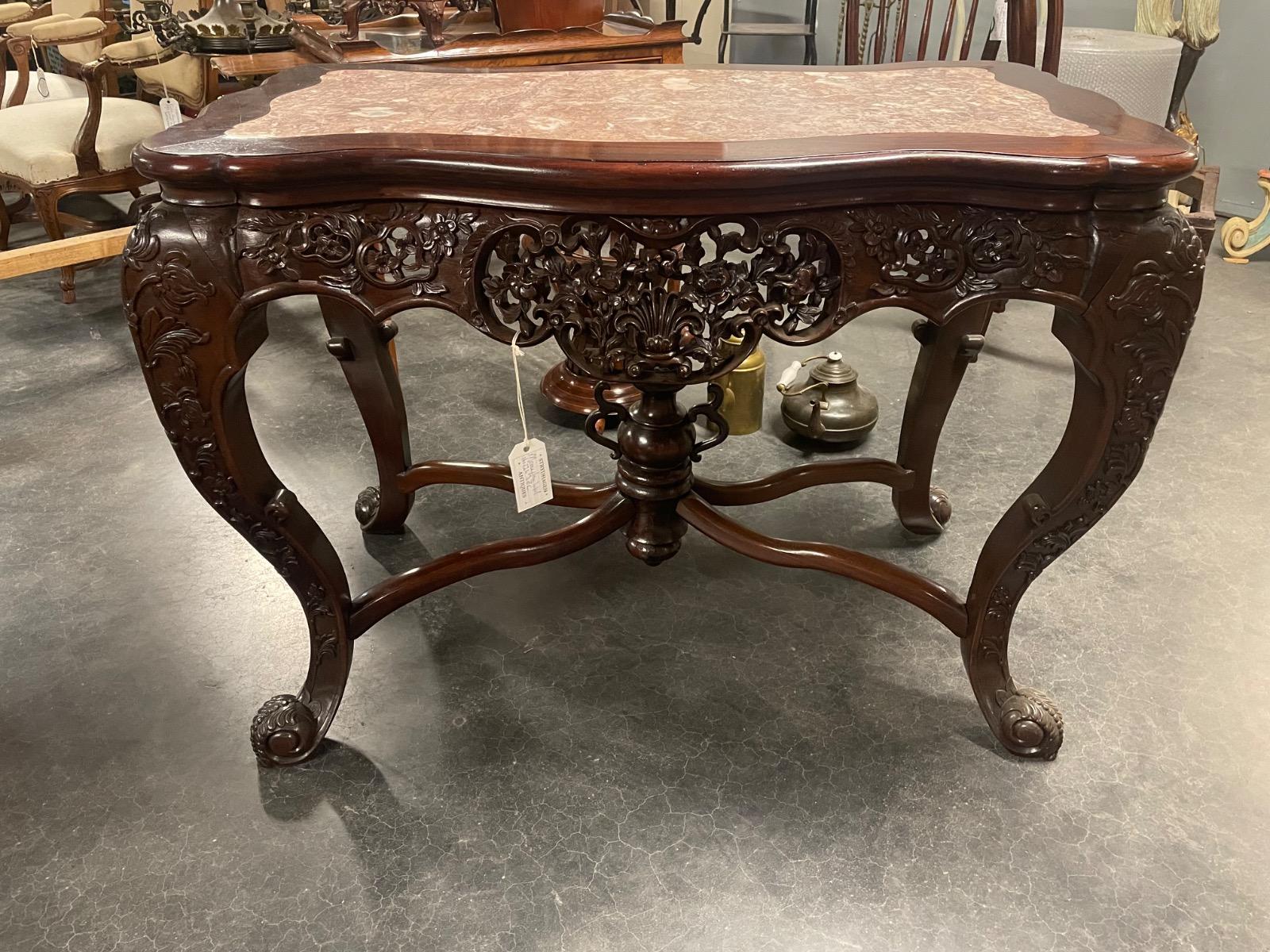 Quality Chinese marble top center table. 110x62x81H cm