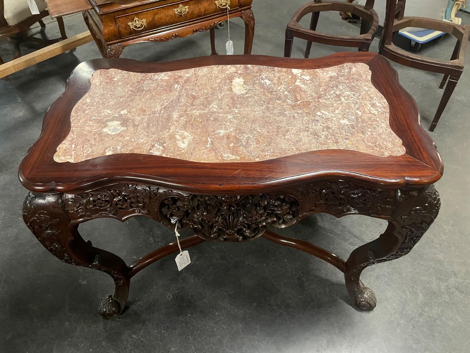 Quality Chinese marble top center table. 110x62x81H cm