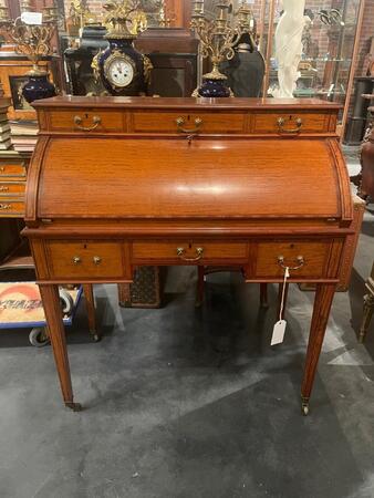 Satinwood signed roll top desk