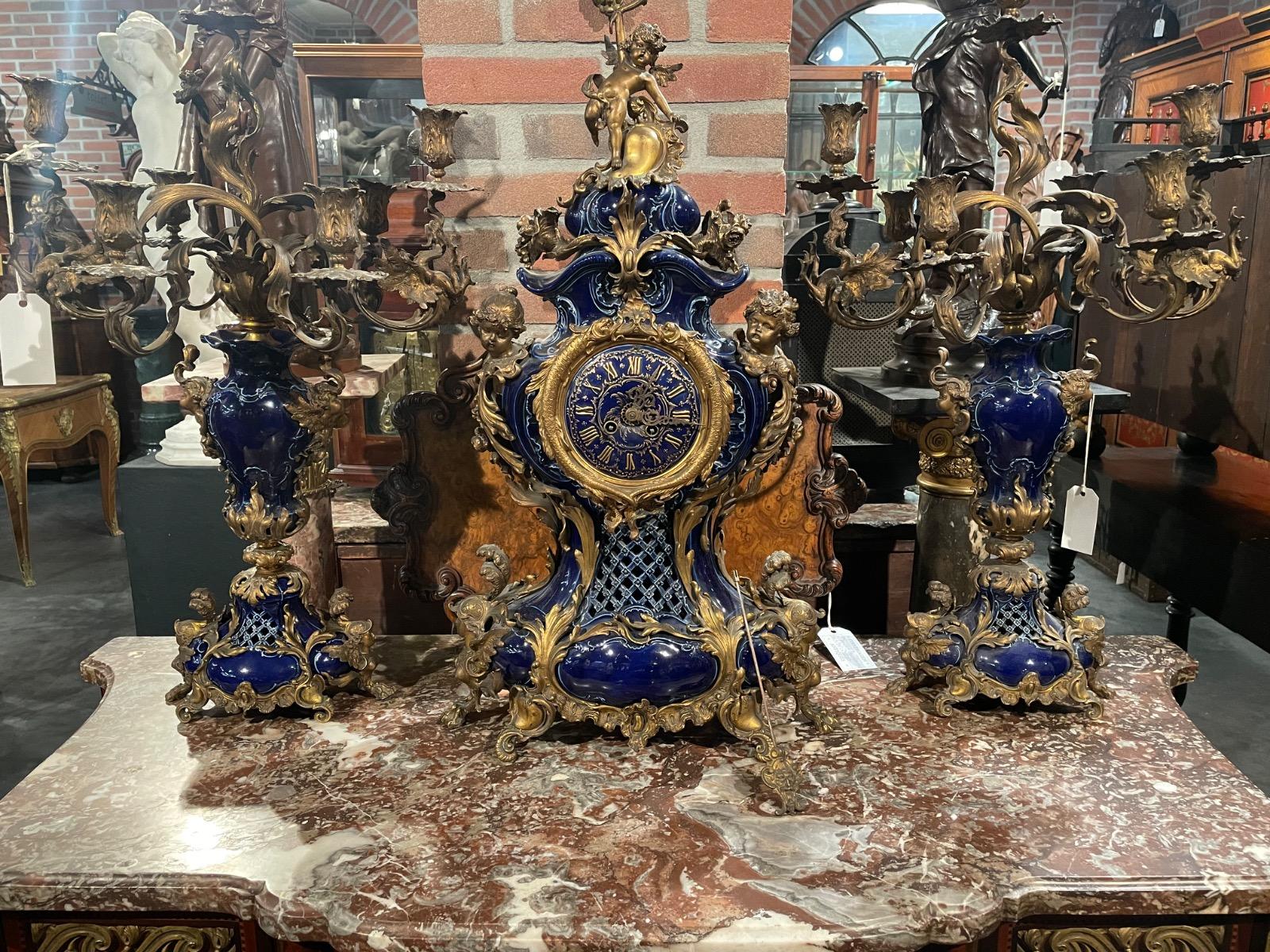 Very rare and impressive Lenzkirch clock garniture. 76 cm tall 