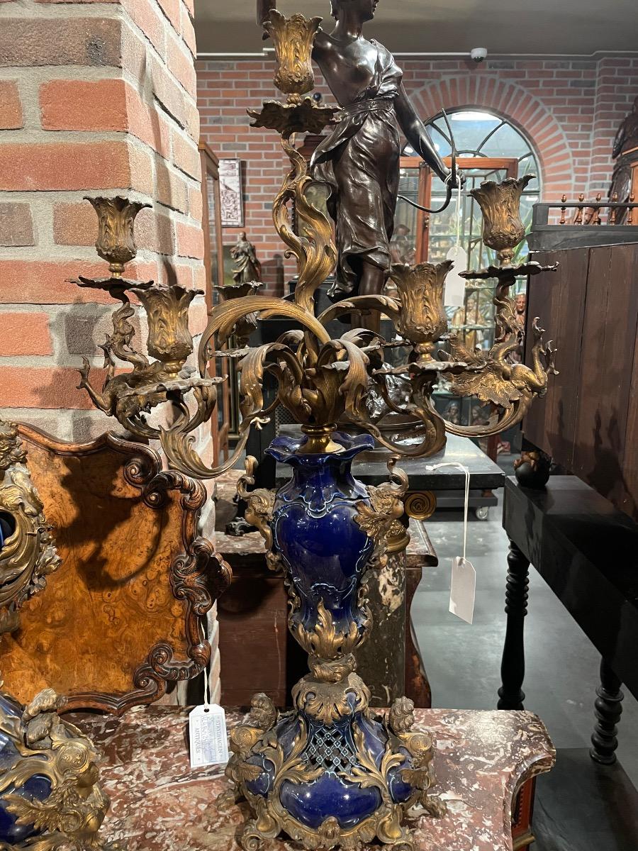 Very rare and impressive Lenzkirch clock garniture. 76 cm tall 